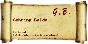 Gehring Balda névjegykártya